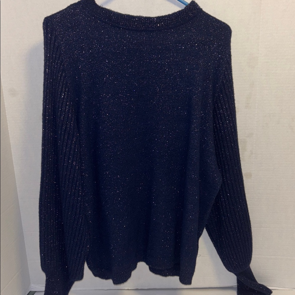 Nanette Lepore Midnight Blue Knit Top METALLIC THREADING THROUGHOUT
PUFF L/S - Picture 7 of 14
